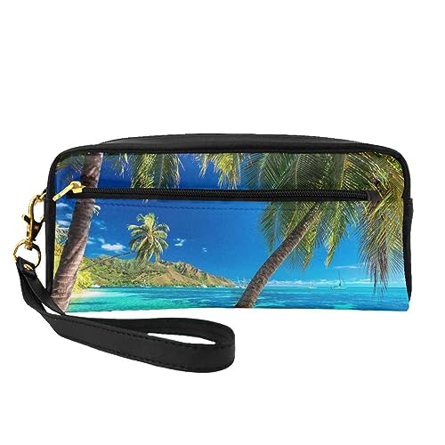 Kosmetiktasche mit Vögeln im Park an einem verschneiten Tag, Reise-Make-up-Tasche, Federmäppchen, Leder, tragbar, Kosmetiktasche, Kulturbeutel für Damen und Mädchen, Ocean Tropical Island, von MKNAZ