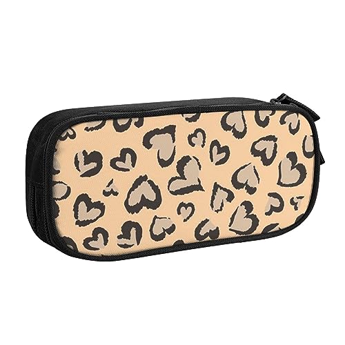 Leopard Love Federmäppchen für Mädchen und Jungen, großes Fassungsvermögen, doppellagiges Stifteetui & Make-up-Tasche für Studenten, Künstler, Schule, Büro, College, Schwarz , Einheitsgröße, von MKNAZ