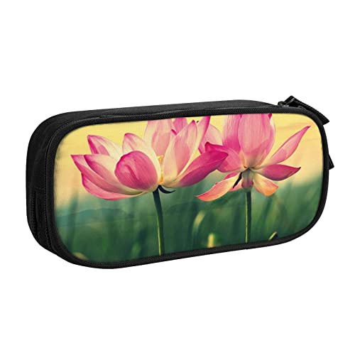 Lotus Flowers Federmäppchen für Mädchen Jungen, großes Fassungsvermögen, doppellagiges Stifteetui & Make-up-Tasche für Studenten, Künstler, Schule, Büro, College, Schwarz , Einheitsgröße, Schulranzen von MKNAZ