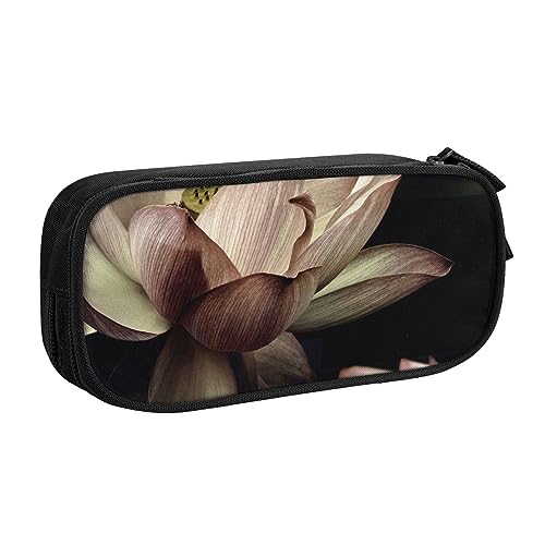 Lotus Flowers Rosa Federmäppchen für Mädchen Jungen, großes Fassungsvermögen, doppellagiges Stifteetui & Make-up-Tasche für Studenten, Künstler, Schule, Büro, College, Schwarz , Einheitsgröße, von MKNAZ