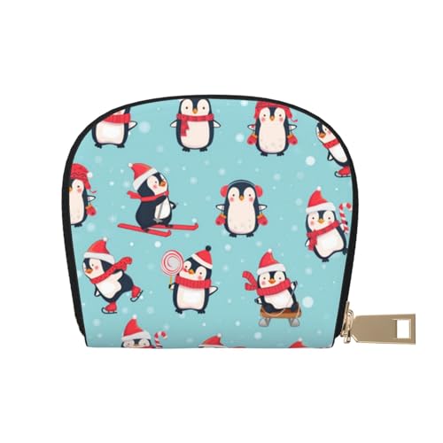 MKNAZ Amerikanische Flagge Adler Unabhängigkeitstag Bedrucktes Leder Kreditkartenetui Geldbörse für Männer Frauen | Kartenetui Organizer Tasche mit Reißverschluss, Weihnachts-Pinguine, Einheitsgröße, von MKNAZ