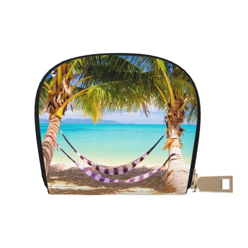 MKNAZ Grüne Tiere bedruckte Leder Kreditkartenetui Brieftasche für Männer Frauen | Kartenetui Organizer Tasche mit Reißverschluss, Tropical Beach Hängematte, Einheitsgröße, Kartenhalter von MKNAZ