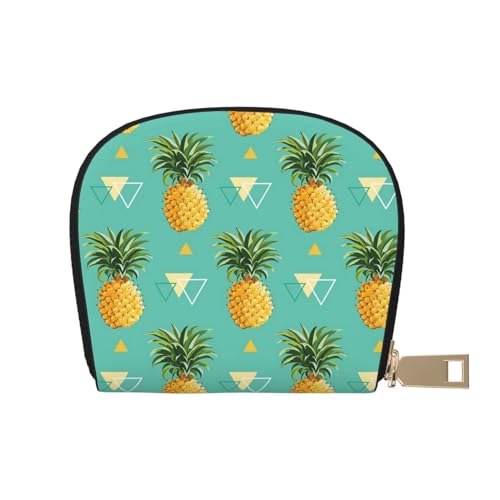 MKNAZ Kreditkartenetui mit Halloween-Totenkopf-Motiv, Leder, für Herren und Damen, Kartenetui, Organizer-Tasche mit Reißverschluss, Tropische Frucht-Ananas, Einheitsgröße, Kartenhalter von MKNAZ