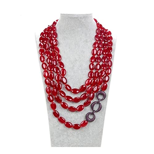 MKNAZ Mode-Accessoires Schmuck 20-29 Zoll 4 Stränge Oval Red Jades Pave Connector Halskette for Frauen erfüllen von MKNAZ
