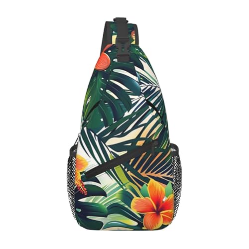 MKNAZ Schultertasche mit tropischen Hawaii-Blumen und Palmenblättern, bedruckt, für Herren und Damen, leichte Umhängetasche für Schule, Wandern, Radfahren, Reisen, Schwarz , Einheitsgröße MKNAZ Schultertasche mit tropischen Hawaii-Blumen und Palmenblättern, bedruckt, für Herren und Damen, leichte Umhängetasche für Schule, Wandern, Radfahren, Reisen, Schwarz , Einheitsgröße von MKNAZ