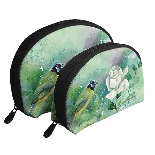 Make-up-Tasche mit Vögeln im Park an einem verschneiten Tag, tragbar, Kosmetiktasche, Kulturbeutel für Damen und Mädchen, 2 Stück, Gardenia Blumen Vögel, Einheitsgröße von MKNAZ