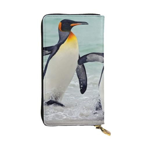 Niedlicher Pinguin-bedruckter Leder-Portemonnaie mit 12 Kartenfächern und Reißverschluss für Damen und Herren, Süßer Pinguin, Einheitsgröße von MKNAZ
