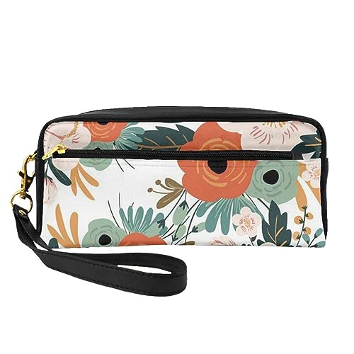 Reise-Make-up-Tasche, Federmappe, Leder, tragbar, Kosmetiktasche, Kulturbeutel für Damen und Mädchen, Frühlingsblumendesign, Einheitsgröße von MKNAZ