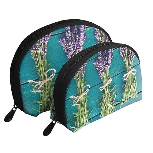 Reise-Make-up-Tasche, Motiv: Norwegische Inseln, 2 Stück, tragbare Kosmetiktasche, Kulturbeutel für Damen und Mädchen, Blumensträuße in Violett, Einheitsgröße von MKNAZ