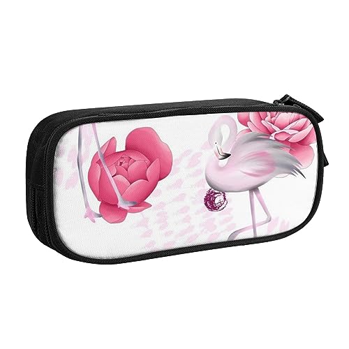 Rosa Flamingos Federmäppchen für Mädchen Jungen, großes Fassungsvermögen, doppellagiges Stifteetui & Make-up-Tasche für Studenten, Künstler, Schule, Büro, College, Schwarz , Einheitsgröße, Schulranzen von MKNAZ