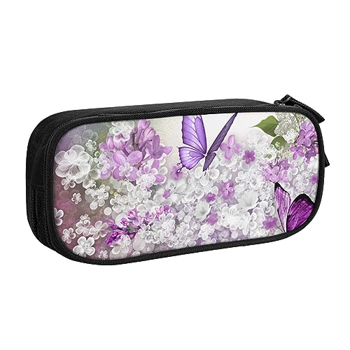 Schmetterlinge Blumen Federmäppchen für Mädchen Jungen, großes Fassungsvermögen, doppellagiges Stifteetui & Make-up-Tasche für Studenten, Künstler, Schule, Büro, College, Schwarz , Einheitsgröße, von MKNAZ