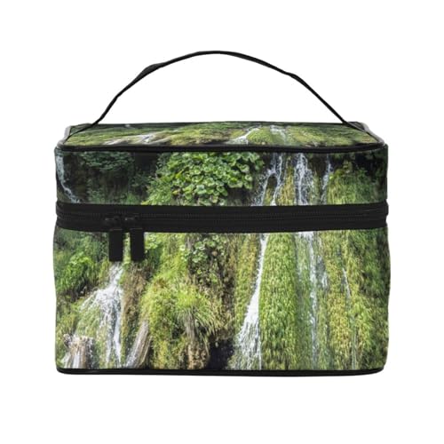 Spa Village of Floral Wasser Bad Salz Kerzen Reise Make-up Tasche, tragbare Kosmetiktasche für Frauen Mädchen – stilvoll und geräumig, Waterfall, Einheitsgröße von MKNAZ