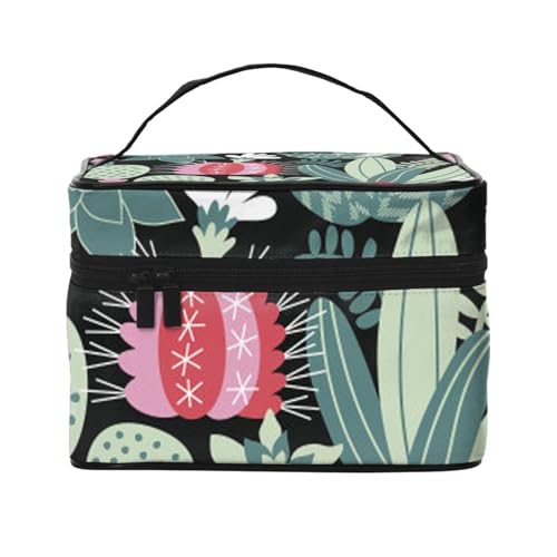 Spa Village of Floral Wasser Bad Salz Kerzen Reise Make-up Tasche, tragbare Kosmetiktasche für Frauen Mädchen – stilvoll und geräumig, cactus, Einheitsgröße von MKNAZ