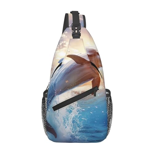Umhängetasche mit lustigem Delfin-Druck, für Herren und Damen, leichte Umhängetasche für Schule, Wandern, Radfahren, Reisen, Schwarz , Einheitsgröße Umhängetasche mit lustigem Delfin-Druck, für Herren und Damen, leichte Umhängetasche für Schule, Wandern, Radfahren, Reisen, Schwarz , Einheitsgröße von MKNAZ