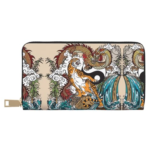 MLTRFGJ Bohemian Lotus Flower Durable Printed and Fashionable Leather Wallet with Secure Zipper Closure, Drache und Tiger, Einheitsgröße von MLTRFGJ