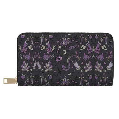 MLTRFGJ Bohemian Lotus Flower Durable Printed and Fashionable Leather Wallet with Secure Zipper Closure, Lila Schwarz Goth Gruselig, Einheitsgröße von MLTRFGJ