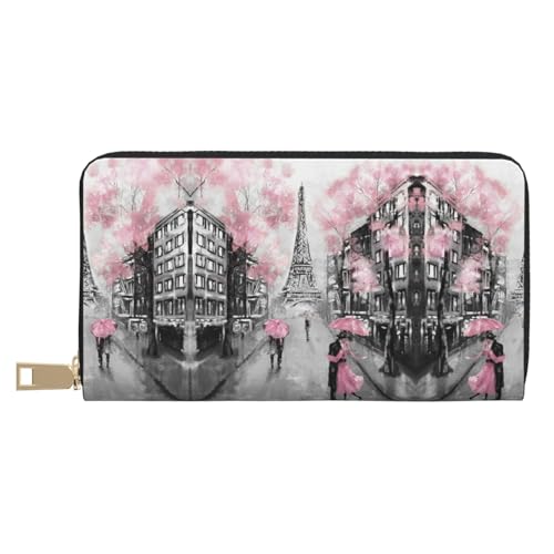 MLTRFGJ Bohemian Lotus Flower Durable Printed and Fashionable Leather Wallet with Secure Zipper Closure, Paris Street Eiffelturm Pink Floral, Einheitsgröße von MLTRFGJ