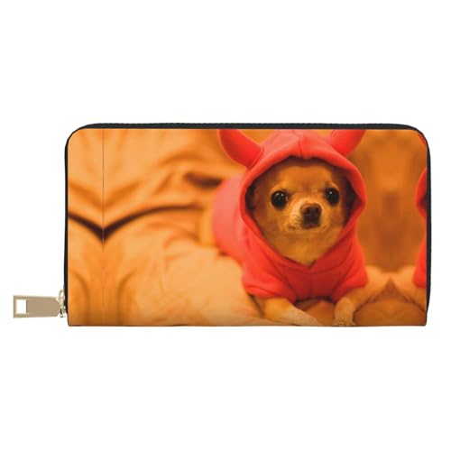 MLTRFGJ Gecko Lizards Durable Printed and Fashionable Leather Wallet with Secure Zipper Closure, Depressed Chihuahua, Einheitsgröße von MLTRFGJ