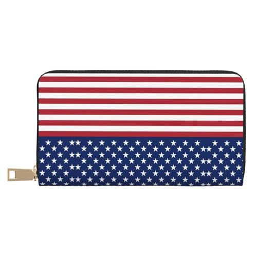 MLTRFGJ Magic Witch Witchcraft Bohemian Drawing Durable Printed and Fashionable Leather Wallet with Secure Zipper Closure, Amerikanische Flagge Sterne Streifen, Einheitsgröße von MLTRFGJ