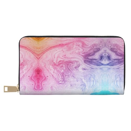 MLTRFGJ Magic Witch Witchcraft Bohemian Drawing Durable Printed and Fashionable Leather Wallet with Secure Zipper Closure, Bunte Marmor-Pastell-Pink, Blau, Violett, Einheitsgröße von MLTRFGJ