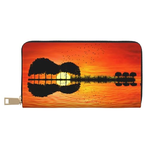 MLTRFGJ Pebble Stone Durable Printed and Fashionable Leather Wallet with Secure Zipper Closure, Lake Guitar Reflection, Einheitsgröße von MLTRFGJ