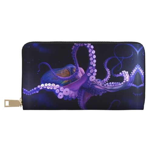 MLTRFGJ Pebble Stone Durable Printed and Fashionable Leather Wallet with Secure Zipper Closure, Lila Oktopus, Einheitsgröße von MLTRFGJ