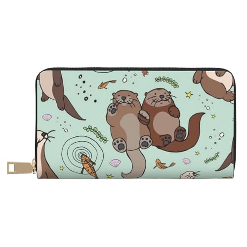 MLTRFGJ Twister Polka Dots Durable Printed and Fashionable Leather Wallet with Secure Zipper Closure, Cartoon-Otter., Einheitsgröße von MLTRFGJ