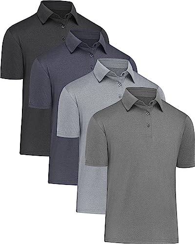 MLYENX Poloshirts für Herren, schnelltrocknend, athletisches Golf-Poloshirt, lässig, kurzärmelig, feuchtigkeitsableitend, 4 Stück, Schwarz, Marineblau, Dunkelgrau, Hellgrau, 3X-Groß von MLYENX