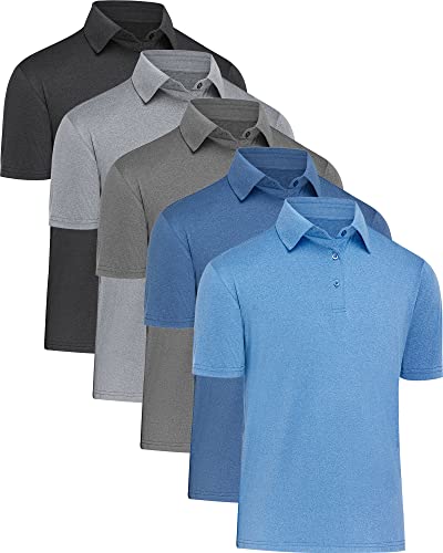 MLYENX Herren-Polo-Shirts, kurzärmelig, schnelltrocknend, feuchtigkeitsableitend, lässig, Golf-T-Shirts für Herren, 4/5er-Pack, 5er-Pack, Schwarz, Dunkelgrau, Hellblau, Hellgrau, 3X-Groß von MLYENX