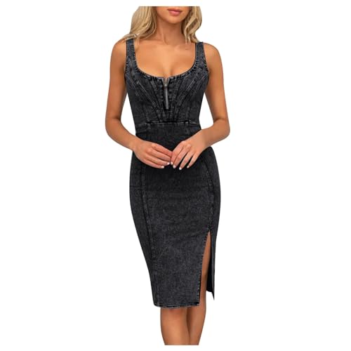 MNRIUOCII Jeanskleid Damen Sommer Kurz Kleid U-Ausschnitt Denim Kleider mit Reißverschluss Vorne Sommerkleid Sexy Ärmellos Trägerkleid Einfarbig Schick Jeanskleider Eng Stilvoll Freizeitkleid MNRIUOCII Jeanskleid Damen Sommer Kurz Kleid U-Ausschnitt Denim Kleider mit Reißverschluss Vorne Sommerkleid Sexy Ärmellos Trägerkleid Einfarbig Schick Jeanskleider Eng Stilvoll Freizeitkleid von MNRIUOCII