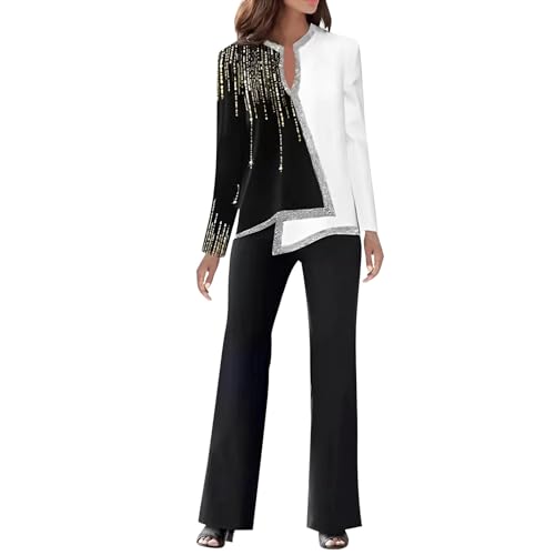 MNRIUOCII Zweiteiler Damen Elegant Festlich Hosenanzug Langarm Oberteile und Breites Bein Anzug Set Cocktail Party Abendanzug Sets Farbblock Locker Freizeitanzug Vintage 2-Teiliges Set Outfit MNRIUOCII Zweiteiler Damen Elegant Festlich Hosenanzug Langarm Oberteile und Breites Bein Anzug Set Cocktail Party Abendanzug Sets Farbblock Locker Freizeitanzug Vintage 2-Teiliges Set Outfit von MNRIUOCII