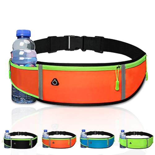 Laufgürtel für Damen und Herren, Laufgürtel mit Flaschenhalter, wasserdichte Sportgürteltasche für Sport, Reisen oder Trekking. Elastische und verstellbare Gürtel für Handy und Wasser., orange von MOANATURA