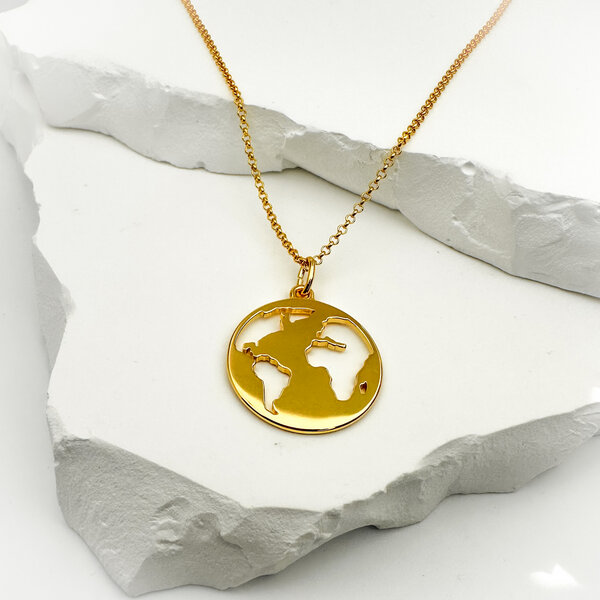 MOANINA Kette The World Welt Weltkarte - 925 Silber/18k Gold Vermeil - 3 Längen von MOANINA