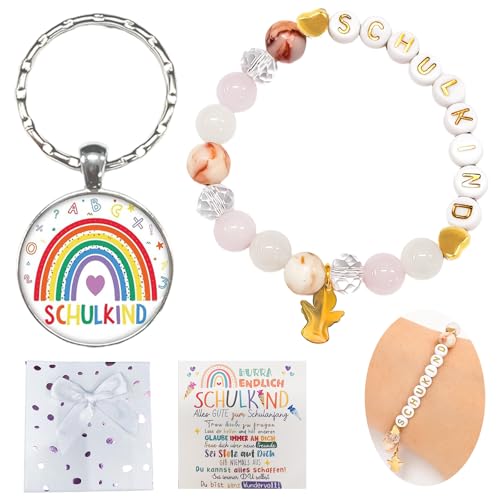 MOAZIFI Einschulung Geschenk Set für Mädchen 2025 - Schutzengel Armband mit Schlüsselanhänger Grußkarte Geschenkbox - Schulkind Geschenke zur Schultüte MOAZIFI Einschulung Geschenk Set für Mädchen 2025 - Schutzengel Armband mit Schlüsselanhänger Grußkarte Geschenkbox - Schulkind Geschenke zur Schultüte von MOAZIFI
