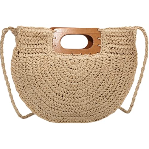 MOBAAK Strohtasche Korbtaschen Strandtasche Rattan Gewebt Strand Rund Gewebte Handtasche Damen Große Kapazität Schultertasche Damen Urlaub Geflochtene Tasche von MOBAAK