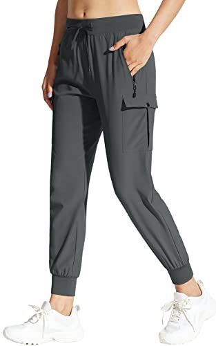 MOCOLY Damen Jogginghose Cargohose Wanderhose Leichte Trekkinghose Wasserdicht Winddicht Outdoorhose Trainingshose Sweathose Joggpants Baggy Cargo Sport Hosen für Frauen mit Taschen Grau XL von MOCOLY