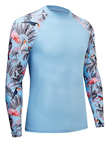 MOCOLY Herren UV Schutz Surf Shirt Wasserdicht Rashguard Schnelltrocknend Badeshirt Langarm Compression Shirt Funktionsshirt zum Schwimmen Surfen Segeln BJJ Sport Wandern Outdoor Blau L von MOCOLY