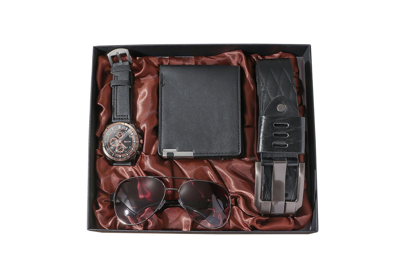 MODFU Geldbörse Herren Geschenkset Geschenk Armbanduhr Gürtel Sonnenbrille Kunstleder (Mit Geschenkbox, 4-tlg., Wallet Watch Ledergürtel Brille Set für Mann), für Männer Weihnachten Geburtstag Jubiläen Vatertag Thanksgiving usw von MODFU