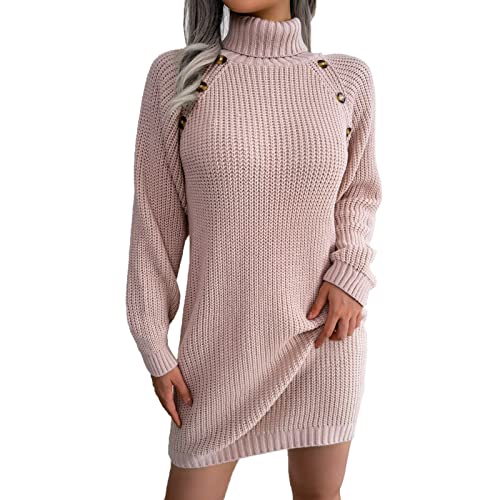 Damen Pullover Pullover Rollkragen Langarm Solid Winter Strickpullover Kleid Strickkleid Damen Zopfmuster von MODSGUE