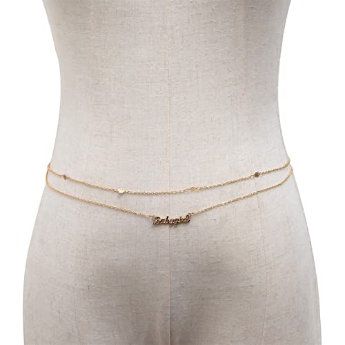 Taillenkette Gürtel Damen Bauchkette Gürtel 2 teile/satz Vintage Punk Exquisite Legierung Taille Kette Frauen Mode Brief Anhänger Sexy Bauch Gürtel Kette Schmuck Bauchkette Schmuck (Color : Gold Co von MOEENS