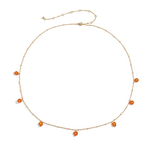 Taillenkette Gürtel Damen Bauchkette Gürtel Bunte Blume Anhänger Taille Kette Frauen Trend Indie Bauch Gürtel Kette Körper Schmuck Bauchkette Schmuck (Color : Orange) von MOEENS