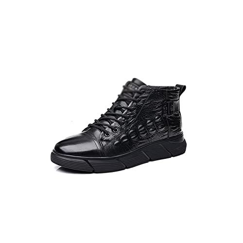 MOEIDO, Herren Hausschuhe Herbst- und Winterstiefel mit Lederkrokodilmuster, hochkarätige Lederstiefel der High-Top-Männer, Schwarz All-Match-Kurzstiefel(Size:38) von MOEIDO