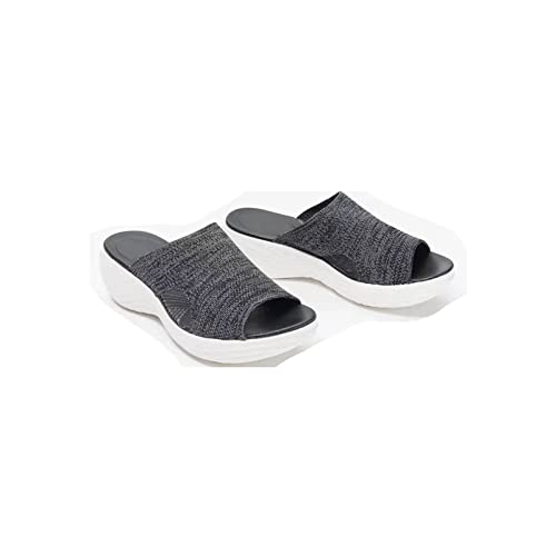 MOEIDO Pantoffeln für Damen Women Shoes Summer Plus Size Wedge Platform Sandals Soft Bottom Beach Outdoor Light closed toe Flat Slippers (Color : Grijs, Size : 40 EU) von MOEIDO