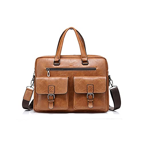 MOEIDO Umhängetasche Herren-Tote-Tasche PU. Lederaktenkoffer Männliche Laptoptaschen für Männer Handtaschen Computergeschäft Luxus Schulter Crossbody Bags(Color:Bruin) von MOEIDO