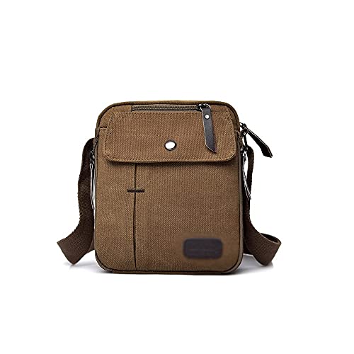 MOEIDO Umhängetasche Retro Männer Lässige Kleine Crossbody Bag Koreanische Stil Leinwand Taschen Umhängetasche Männer Outdoor Multifunktions-Reisetasche(Color:Bruin) von MOEIDO