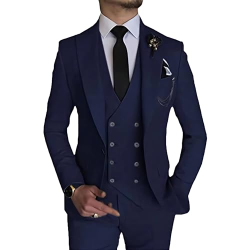 MOGU Herren 3-teiliger Anzug Slim Fit Smoking für Homecoming Hochzeit Abschlussball Blazer Jacke Weste Hose mit Krawatte Set, Marineblau, M MOGU Herren 3-teiliger Anzug Slim Fit Smoking für Homecoming Hochzeit Abschlussball Blazer Jacke Weste Hose mit Krawatte Set, Marineblau, M von MOGU