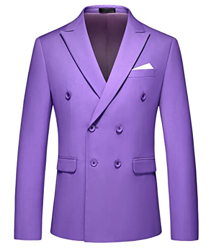 MOGU Zweireihiger Herren-Blazer, schmale Passform, einfarbig, Sportmantel, Jacke für Business, Hochzeit, Abschlussball und formelle Veranstaltungen, Flieder, 52 MOGU Zweireihiger Herren-Blazer, schmale Passform, einfarbig, Sportmantel, Jacke für Business, Hochzeit, Abschlussball und formelle Veranstaltungen, Flieder, 52 von MOGU
