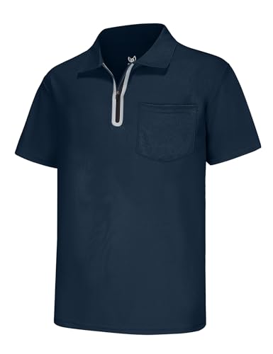 Herren-Poloshirt, kurzärmelig, mit Reißverschluss, trockene Passform, Sport, Golf, Tennis, T-Shirts, #12253 Navy, 5X-Groß von MOHEEN