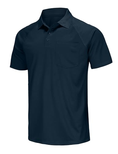 MOHEEN Herren Kurzarm Feuchtigkeit Wicking Leistung Golf-Polo-Hemd 3XL (Chest 56" ) Marine-Blau (mit Tasche) von MOHEEN