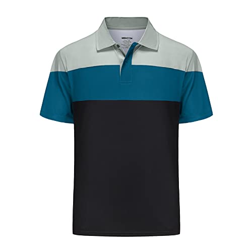 MOHEEN Herren-Poloshirt, schnelltrocknend, feuchtigkeitsableitend, Farbblock, lässig, kurzärmelig, #12212 Black Blue, XX-Large von MOHEEN